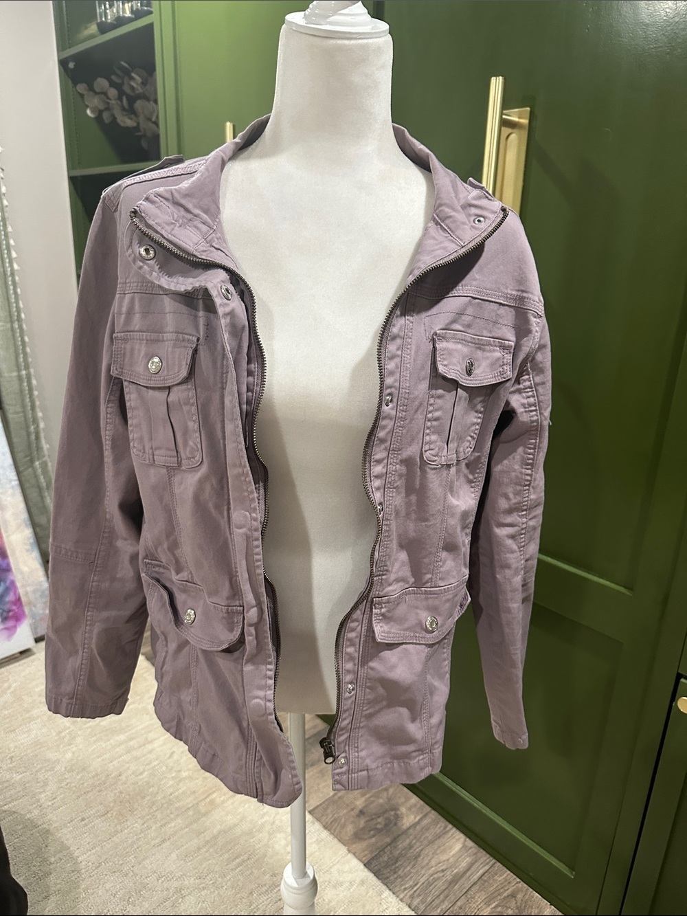 Kensie Mauve Utility Jacket with Button-Flap Pockets